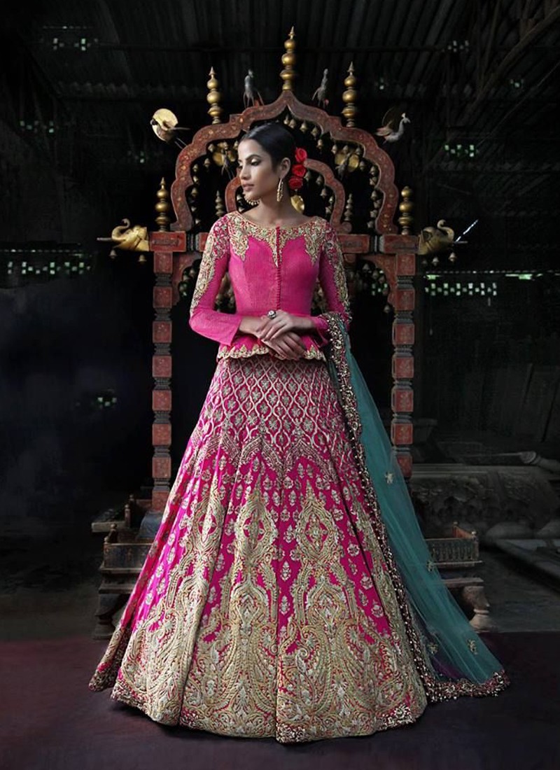 Magenta Indian Bridal Lehenga Choli with Gold & Silver Embroidery wok at Zikimo