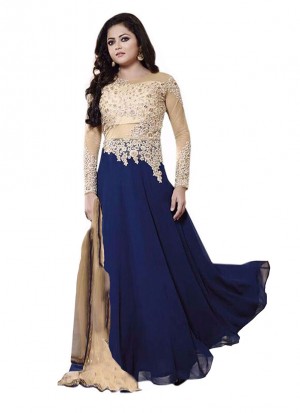 Madhubala Blue and Cream Embroidered Party Wear suits at zikimo