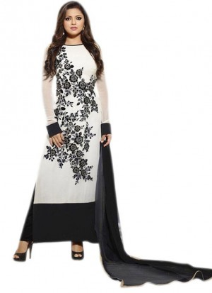 Madhubala Black and White Embroidery work Party Wear suit at Zikimo