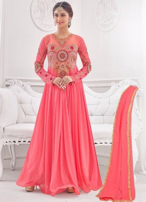 Lavishing Rose Pink 01 Korean Lycra Wedding Wear Designer Gown At Zikimo
