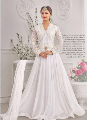 Magnificent White 10 Korean Lycra Wedding Wear Designer Gown At Zikimo