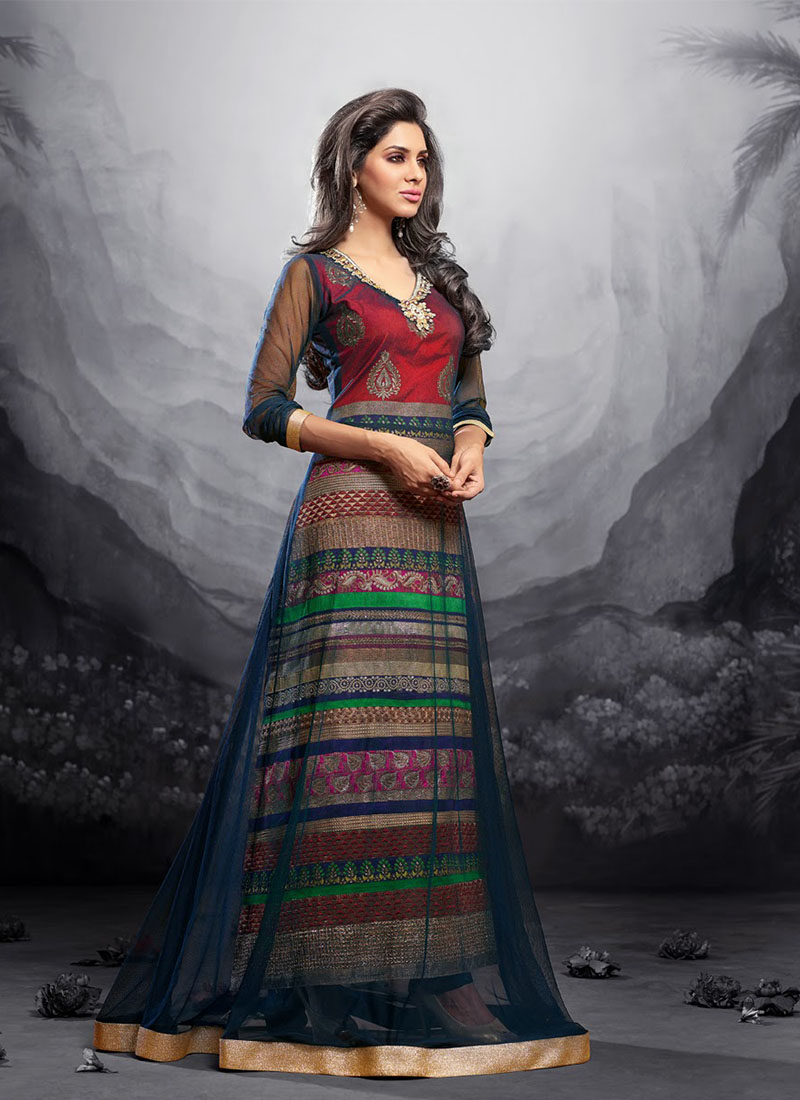 Maskeen12001 Net With Silk Inner Multi Color Suit at Zikimo