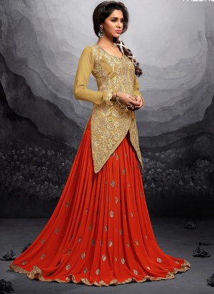 Maskeen 12010 Blue Georgette Embroidery work  with Red Pants/Plazo Party Wear suit at Zikimo