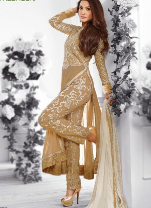 Maskeen 12011 Wheat Color Georgette Embroidery work Pants/Plazo Party Wear suit at Zikimo