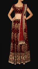 sensational maroon color velvet designerlehenga