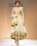 Enthralling crystal work Net Off White designer Suit