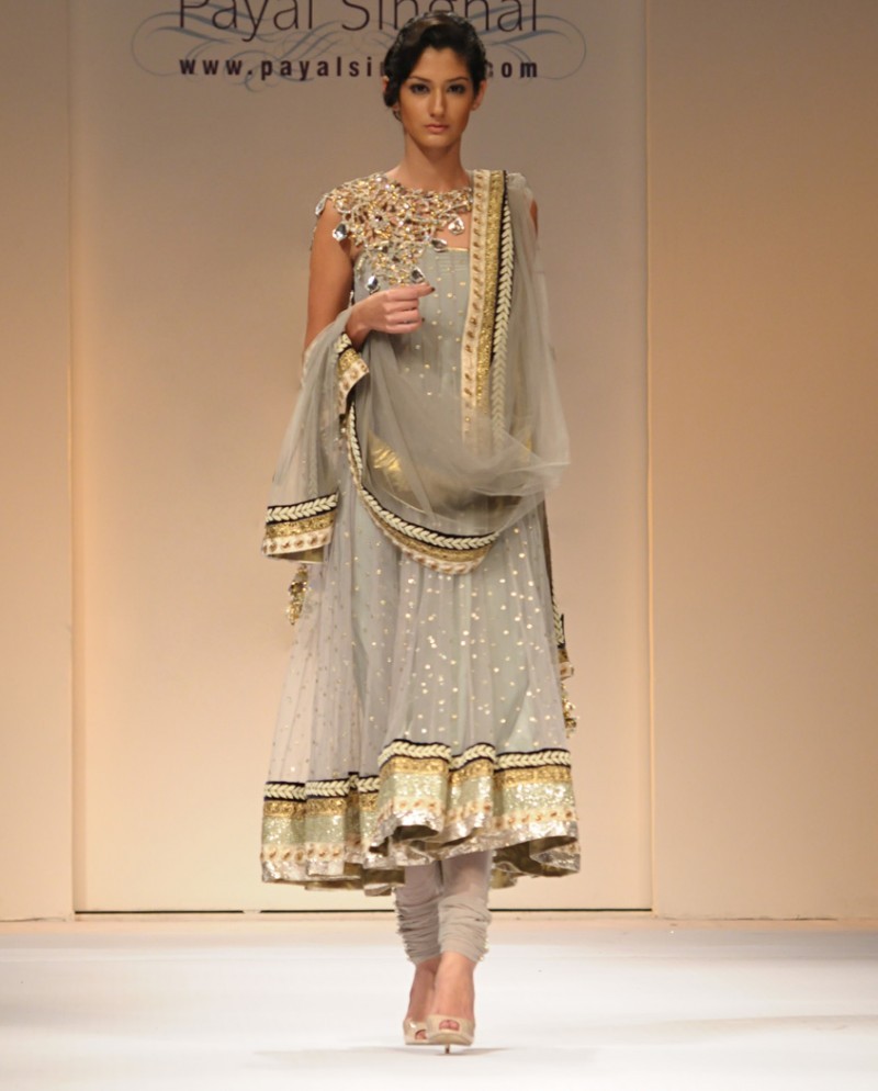 astounding Pencil Gray Mukesh Suit embellished with zardosi work