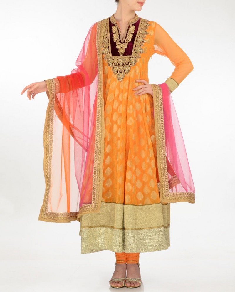 Riveting Mustard georgette fabric suit