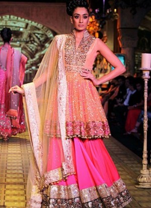 Mind-boggling pink lehenga based on net fabric