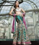 Striking Occasional Lehenga Dress With Emerald Green, Lilac & Grey Mixture