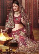 frou-frou Net Fish Cut Red Bridal Lehenga