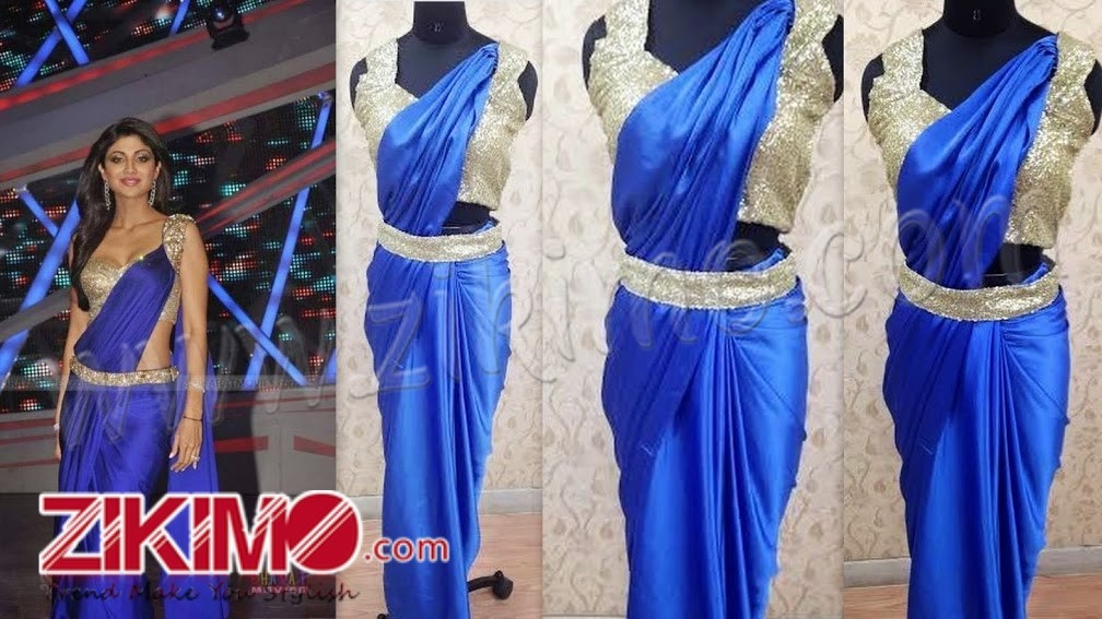 shilpa shetty blue saree gown