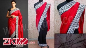 Sumona Red Black Saree