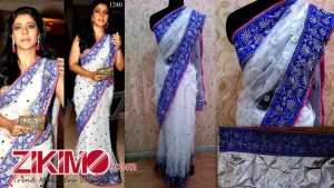 Kajol White Blue Saree