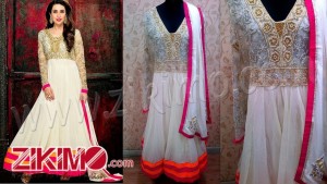 Karishma kapoor White Anarkali Suit