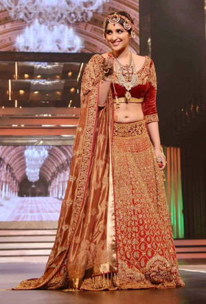 Parineeti chopra in red designer lehenga choli