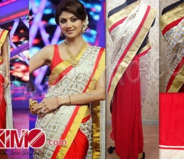 Shilpa Shetty white and red designer half and half saree Shilpa Shetty white and red designer half and half saree.