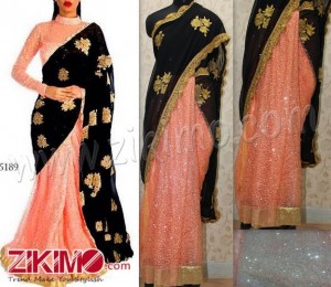 Black Pink Half net Half Georgette Saree