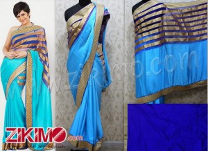 Mandira Bedi Blue Semi Silk Saree