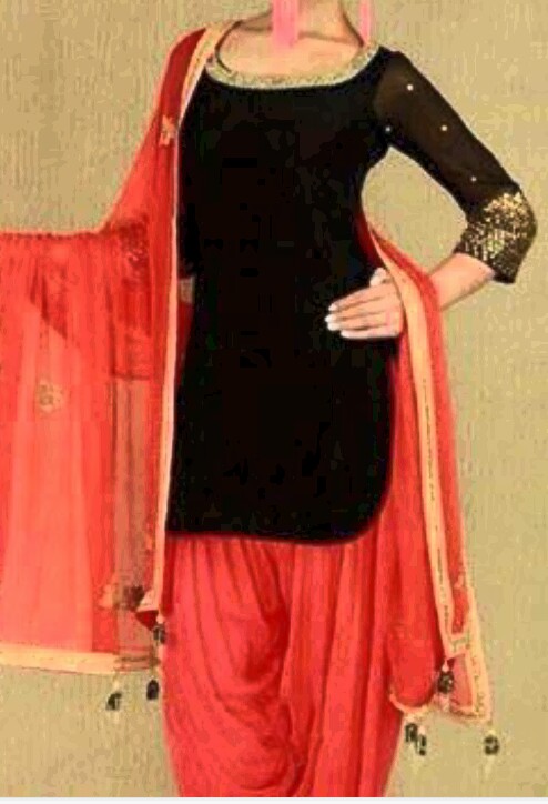 A Graceful Dark Black Pure Cotton Party Wear Punjabi Salwar Kameez