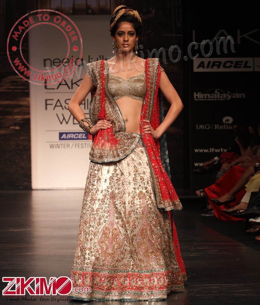 Cardinal Red & Cream Color Embroidered Bridal lehenga