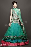 Engrossing Green Wedding Wear Lehenga