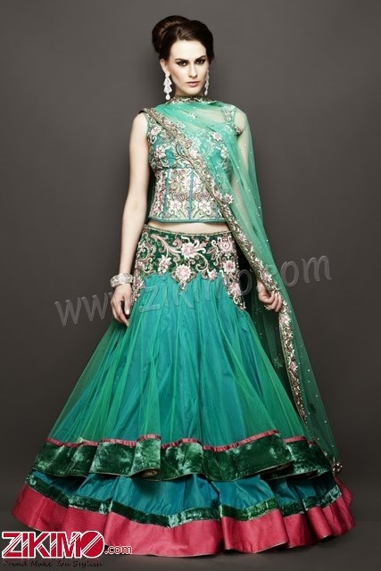 Engrossing Green Wedding Wear Lehenga