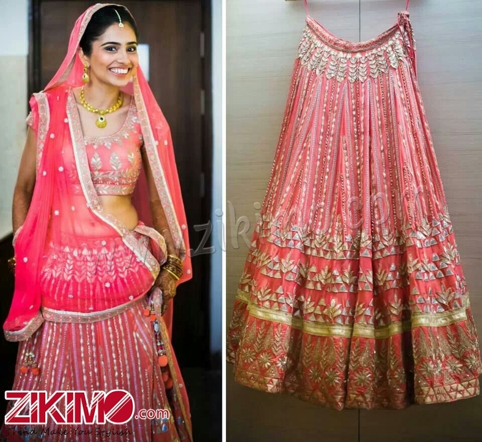 Stylish Pink Cut Dana and Gotta Work Wedding Wear Lehenga