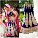 Stylish Blue Embroidery Work Velvet Bridal Wear Lehenga