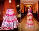 Engrossing Pink And Purple Embroidery Work Bridal Wear Lehenga