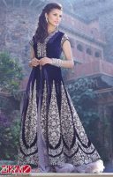 Lavish White Embroidery Work Blue Velvet Bridal Wear Lehenga