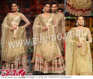 Gouhar khan cream lehenga