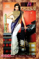 Jacqueline Fernandez Blue and White Georgette Saree with Raw Silk Blouse