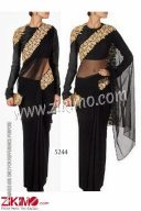 Black Pure Net Georgette Half and Half Saree