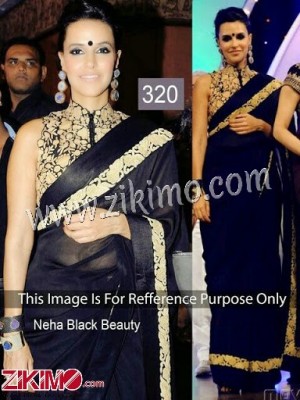 Neha Dhupia Black Saree with Velvet Blouse