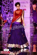 Startling Blue Net Bollywood Replica Lehenga With Velvet Choli and Red Duppta