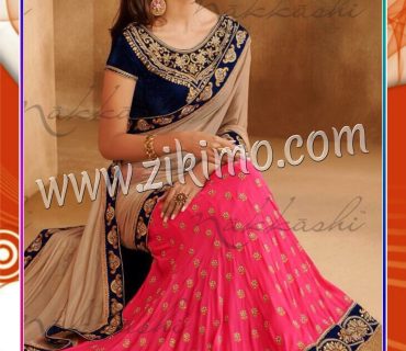 Pink georgette Wedding Wear Replica lehenga With Blue Choli