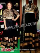 Huma Quereshi Goldena and Black Georgette Anarkali Suit