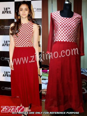 Alia Bhatt Red and White Georgette Dress