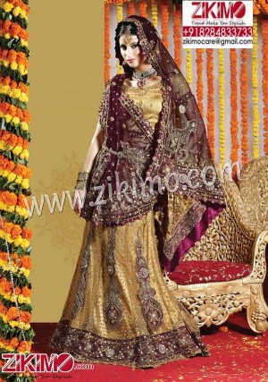 Classy Golden Maroon Lehenga with Jarkan, velvat patch and golden nakshi