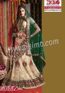 Cream Green Wedding Lehenga with Jarkan,chain and velvat patch