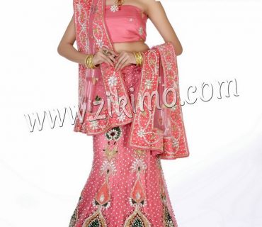 Splendid Pink With Green Embroidery work Indian Wedding Lehenga having beads, cutdana work