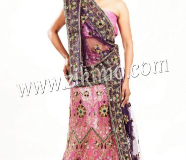 Pink With Purple Brodal Lehenga with Rainbow chain and nakshi work