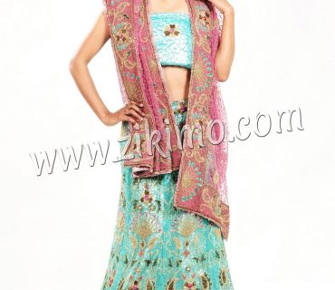 Blue wedding Lehenga  with Pink Dupatta having sequince jall and cutdana work