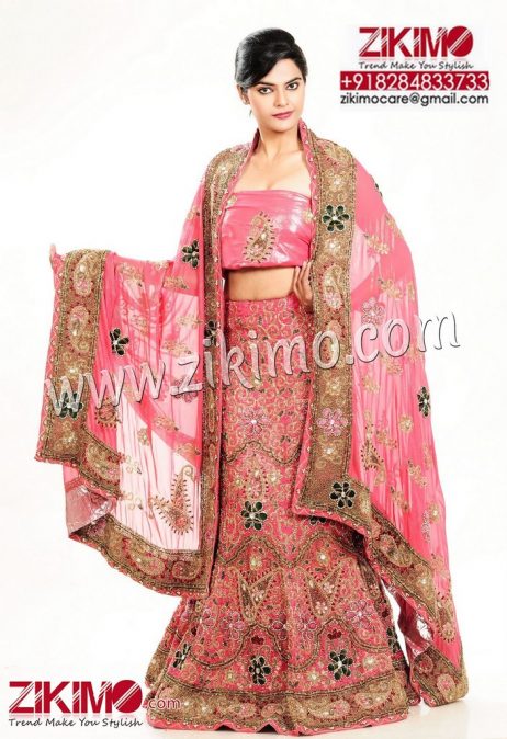Pink Indian Traditional Lehenga with Sequnce Jall and golden nakshi Work