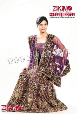 Purple Bridal Lehenga with Cutdana jall silver chandla and nakshi work