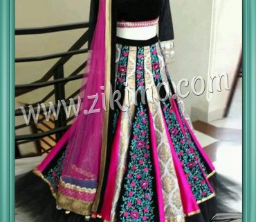 Beautiful Black Pink Contrast Georgette Velvet Lehenga chol 1 Beautiful Black Pink Contrast Georgette Velvet Lehenga chol