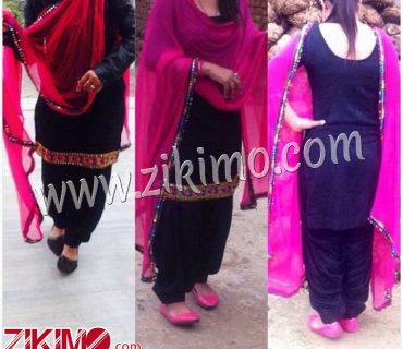 Black Cotton Satin Punjabi Salwar Salwar Suit With Pink Dupatta 1 Black Cotton Satin Punjabi Salwar Salwar Suit With Pink Dupatta