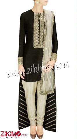 Raw Silk Black And Grey Up  Down Style Suit