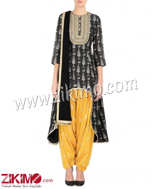 High  Low Style Cotton Suit With Brocade Salwar
